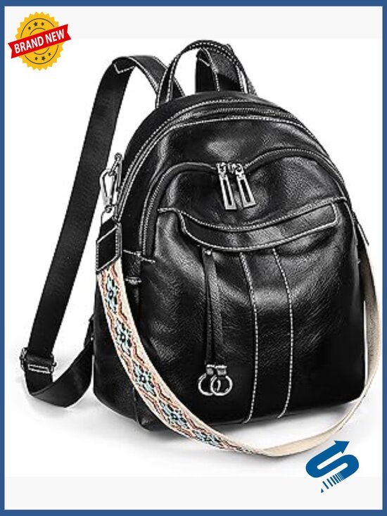 Small Leather Convertible Backpack Shoulder Bag Purse with Circle Accessory main image 5